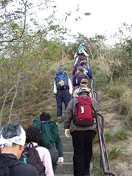 栂尾山への階段で渋滞